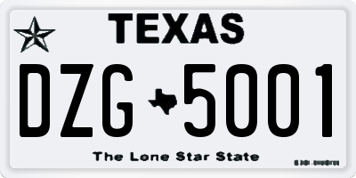 TX license plate DZG5001