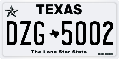TX license plate DZG5002