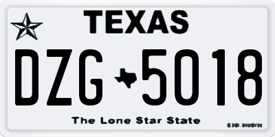 TX license plate DZG5018