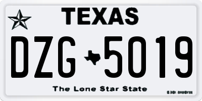 TX license plate DZG5019