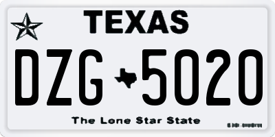 TX license plate DZG5020