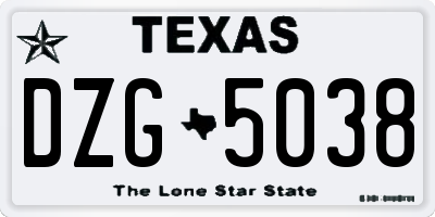 TX license plate DZG5038