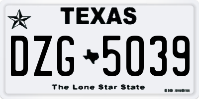 TX license plate DZG5039