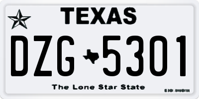 TX license plate DZG5301