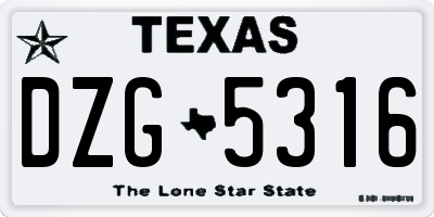 TX license plate DZG5316