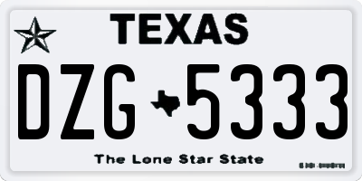 TX license plate DZG5333