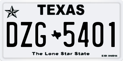 TX license plate DZG5401