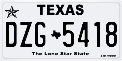 TX license plate DZG5418