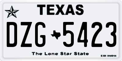 TX license plate DZG5423