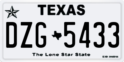 TX license plate DZG5433