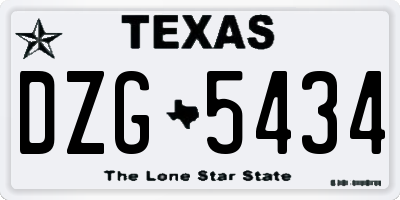 TX license plate DZG5434