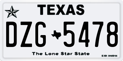 TX license plate DZG5478