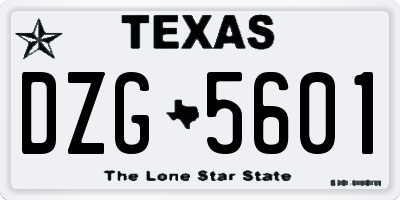 TX license plate DZG5601
