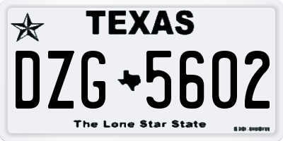 TX license plate DZG5602