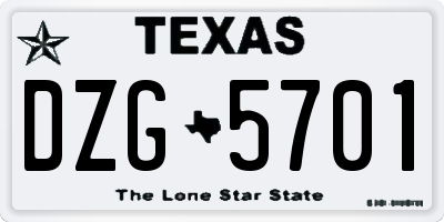 TX license plate DZG5701