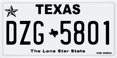 TX license plate DZG5801