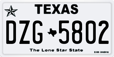 TX license plate DZG5802