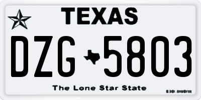 TX license plate DZG5803
