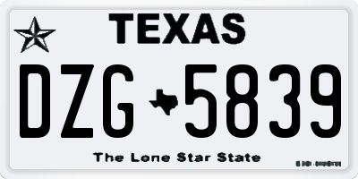 TX license plate DZG5839