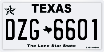 TX license plate DZG6601