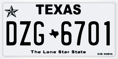 TX license plate DZG6701
