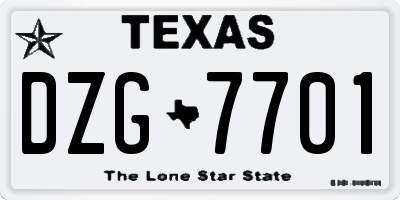TX license plate DZG7701