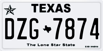 TX license plate DZG7874