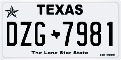 TX license plate DZG7981