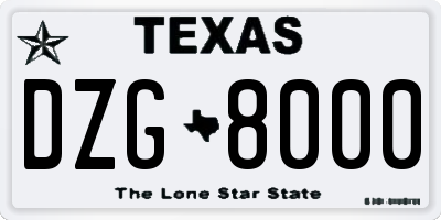 TX license plate DZG8000
