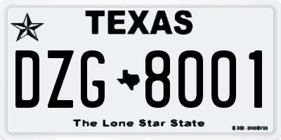 TX license plate DZG8001