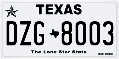 TX license plate DZG8003