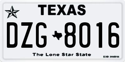 TX license plate DZG8016