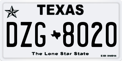 TX license plate DZG8020