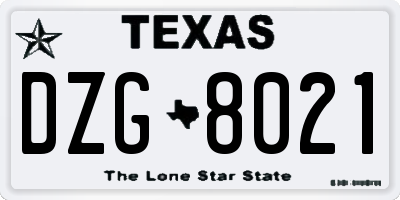 TX license plate DZG8021