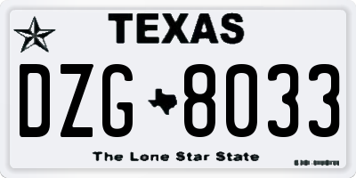 TX license plate DZG8033