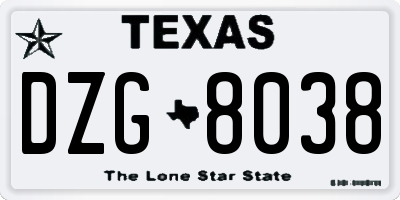 TX license plate DZG8038