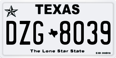 TX license plate DZG8039