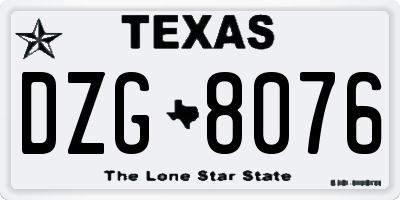 TX license plate DZG8076