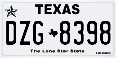 TX license plate DZG8398