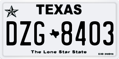TX license plate DZG8403
