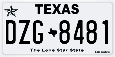 TX license plate DZG8481