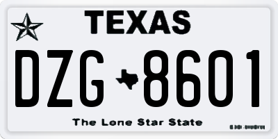 TX license plate DZG8601