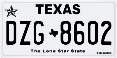 TX license plate DZG8602
