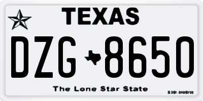 TX license plate DZG8650