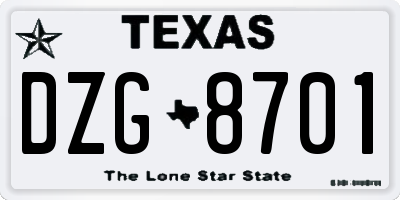 TX license plate DZG8701