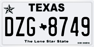 TX license plate DZG8749