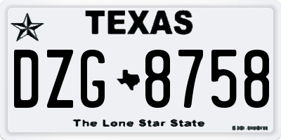 TX license plate DZG8758