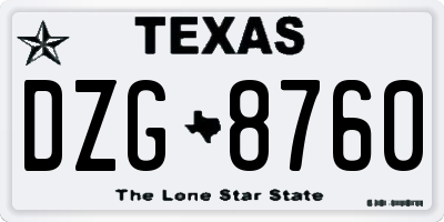 TX license plate DZG8760