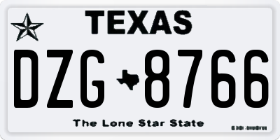 TX license plate DZG8766