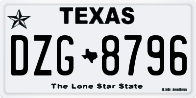 TX license plate DZG8796